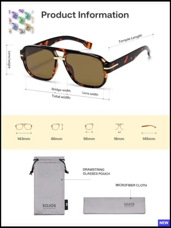 Retro Square Aviator Sunglasses Vintage Polarized Trendy 80s 90s Plastic Frame